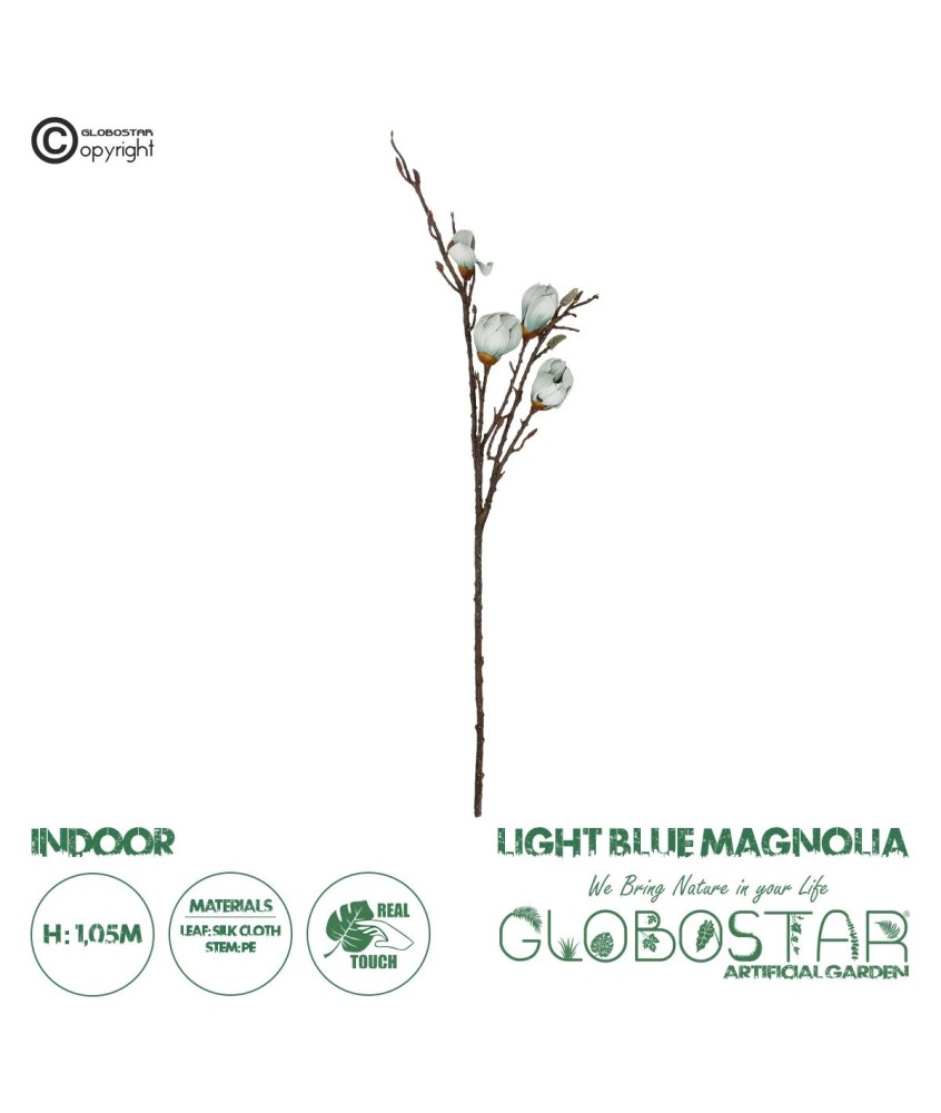 GloboStar® Artificial Garden LIGHT BLUE MAGNOLIA BRANCH 21420 Τεχνητό Διακοσμητικό Κλαδί Μπλε Μανόλια Y105cm